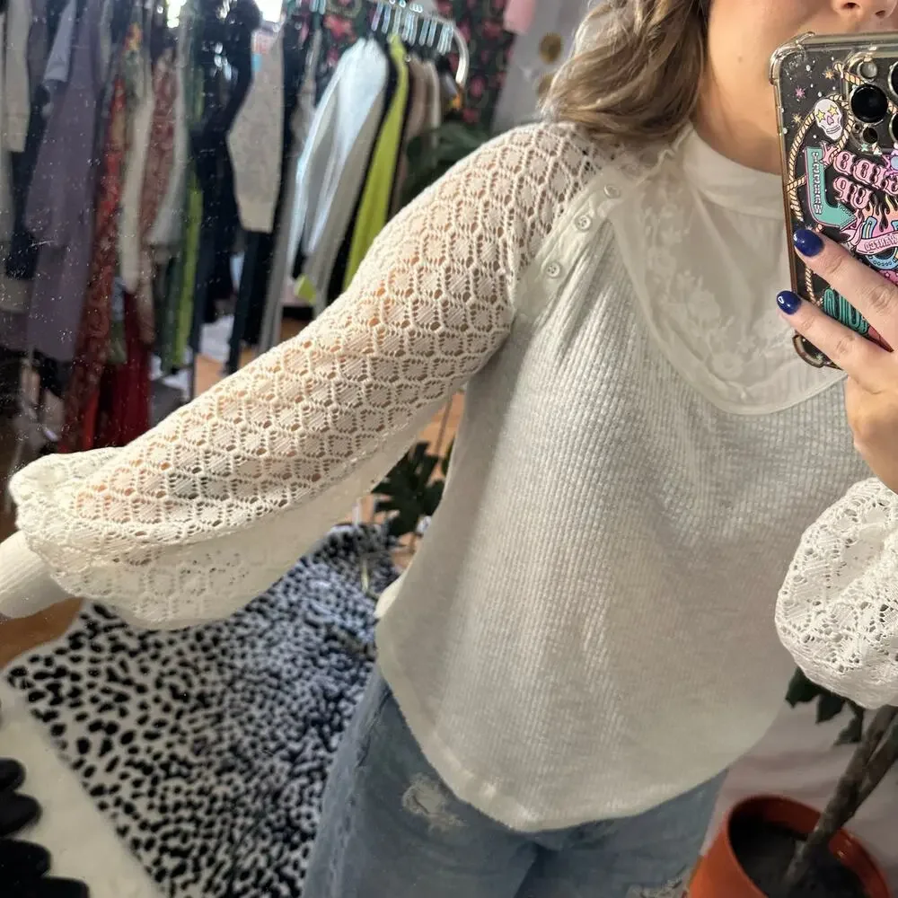 Free People Sweetest Thing Thermal Top White Size XS